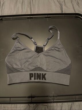 PINK Victoria's Secret Gray Seamless Mesh-Trim Sports Bra